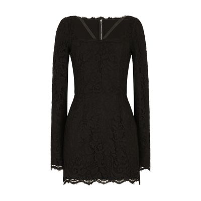 Dolce & Gabbana Black Stretch Silk Charmeuse Lace Dress In Black