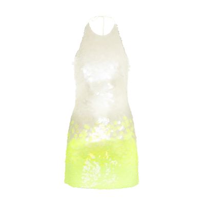 David Koma Sequined Crepe Halterneck Mini Dress In Neon Yellow