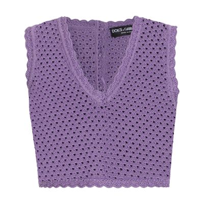 Dolce & Gabbana Crocheted Cotton Crop Top In Purple