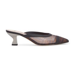 Women s Black leather and brown mesh medium heel sabots FENDI 24S