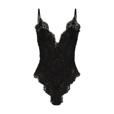 Dolce & Gabbana Tulle And Chantilly Lace Bodysuit In Black