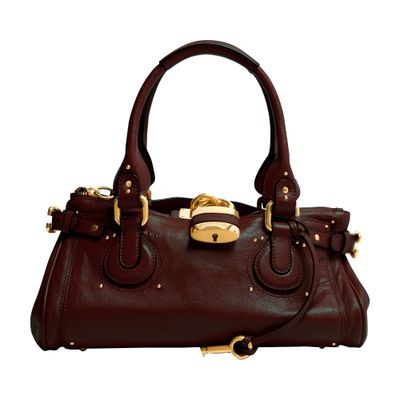 Chloé Paddington Brown Shoulder Bag With Oversized Padlock And C-shaped Buckles In Grainy Leather Woman In Brown