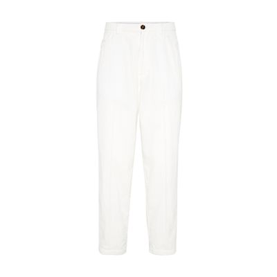Brunello Cucinelli Cotton Corduroy Tailored Trousers In White