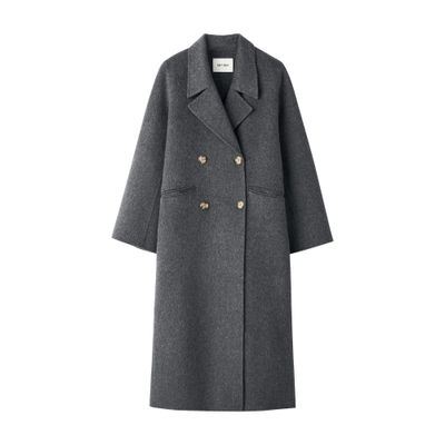 Soft Goat Double-breasted Maxi Coat In Gray
