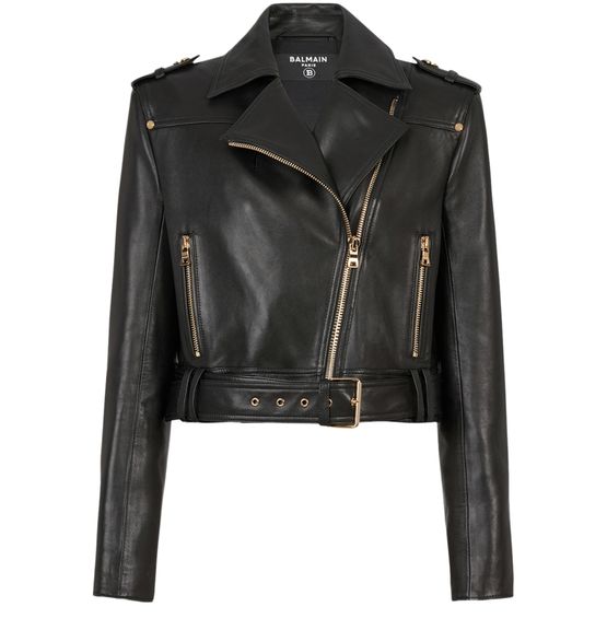 Black moto jacket with gold zipper 2025