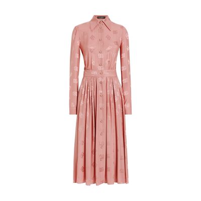 Dolce & Gabbana Silk Satin Jacquard Shirt Dress With Dg Logo In Multicolor
