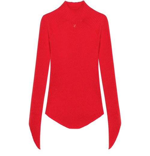 COURREGES Circle rib knit mockncek sweater