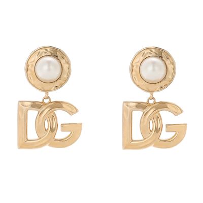 Dolce & Gabbana Drop Earrings With Cabochon Details And Dg Logo In Gold