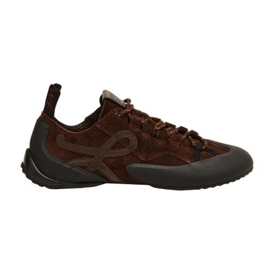 Loewe Grip Panelled Suede Sneakers In Brown