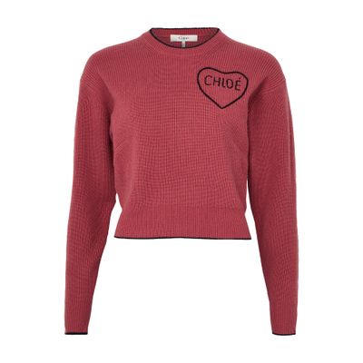 Chloé Short And Fitting Pullover With Wool Logo In Pink