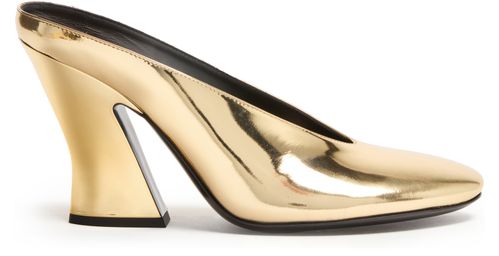 Givenchy — Sculpted heeled mules in mirror effect leather (Gold)
