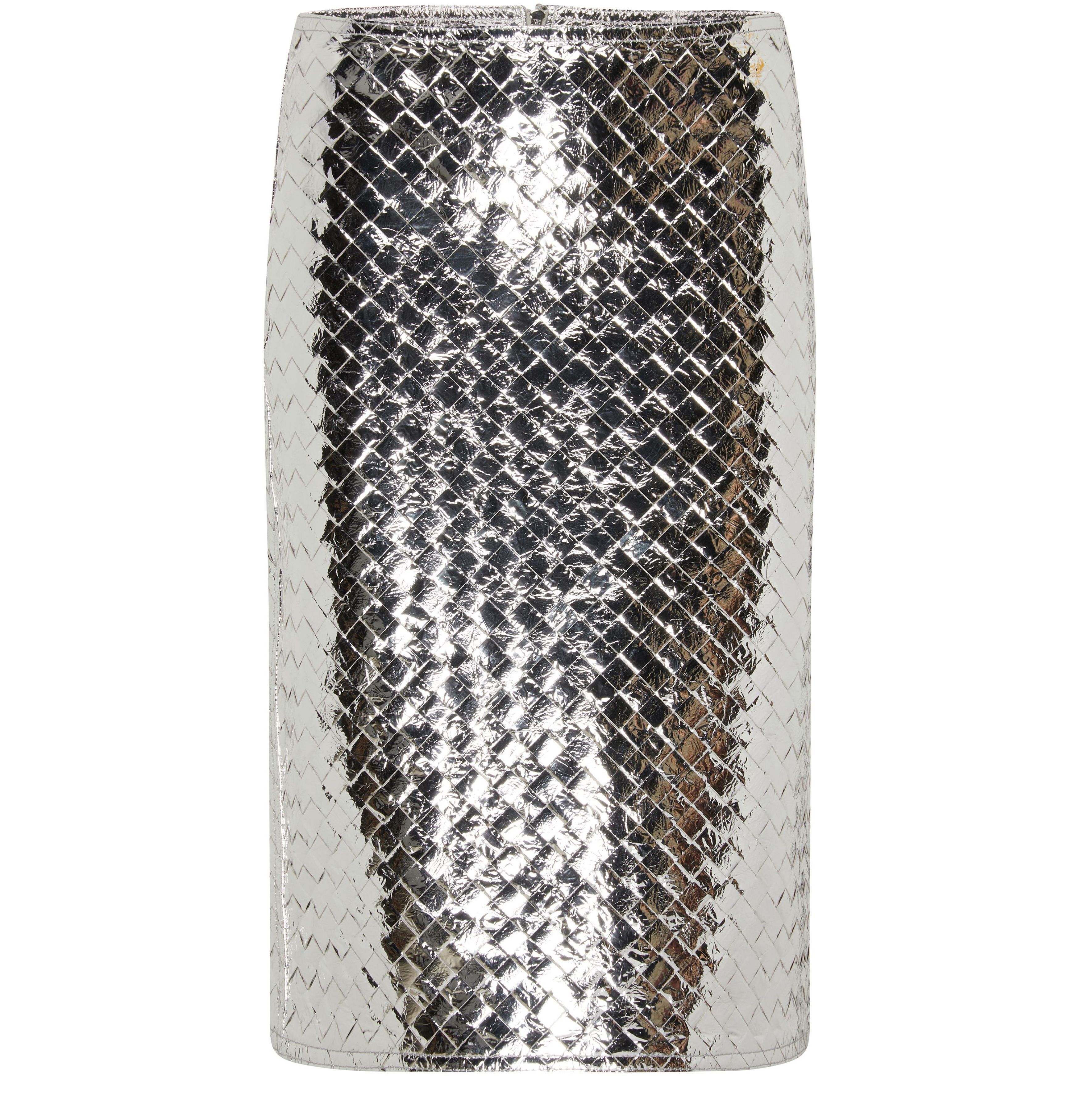 Intrecciato lamb leather metallic skirt