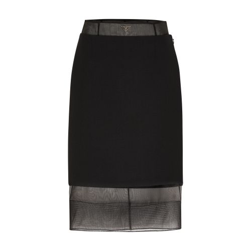 Shop Prada Wool And Crinoline Midi Skirt In Nero