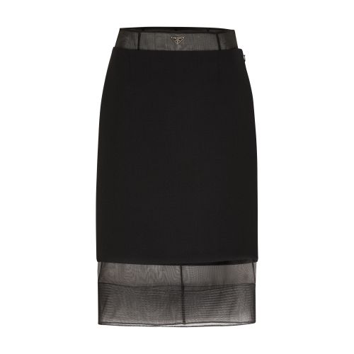 Shop Prada Wool And Crinoline Midi Skirt In Nero