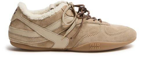 MIU MIU Suede and shearling low-top sneakers