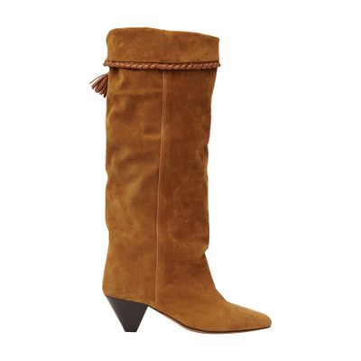 Isabel Marant Elita Tasseled Leather-trimmed Suede Knee Boots In Brown