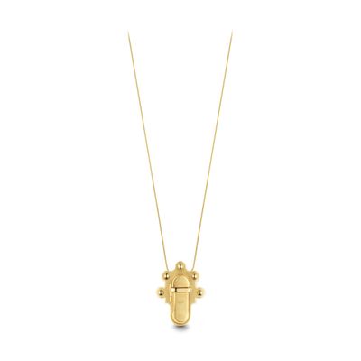 Louis Vuitton Trunk Lock Pendant Necklace And Brooch In Gold