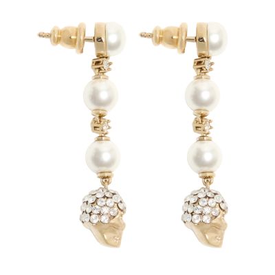 Alexander Mcqueen Skull And Pearl Earrings In Metallic