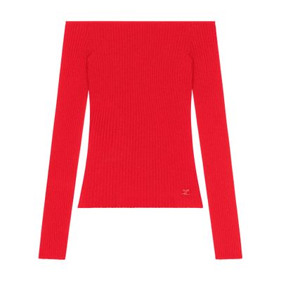 Off shoulder rib knit top
