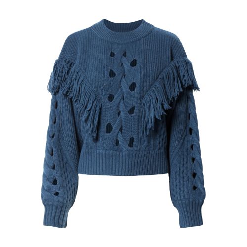 Equipment Amira Fringe Wool & Cashmere Sweater In Deep_lagoon