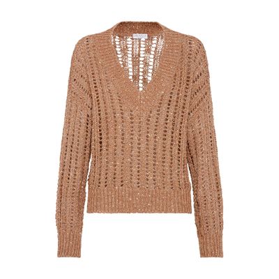 Brunello Cucinelli Rustic Dazzling Net Sweater In Brown