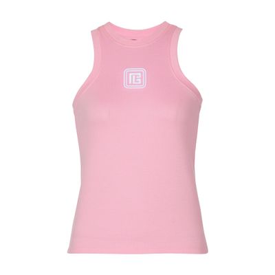 Balmain Logo-embroidered Tank Top In Pink
