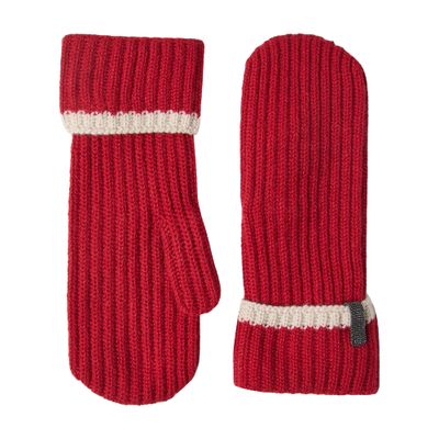 Brunello Cucinelli Cashmere English Rib Knit Mittens With Monili In Red
