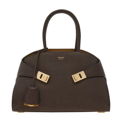 Ferragamo Two-tone Hug Handbag (m) In Brown