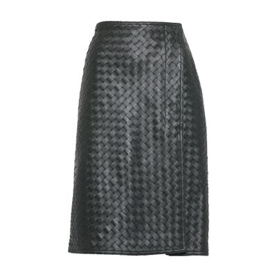 Bottega Veneta Intrecciato Leather High-waisted Skirt In Dark Green