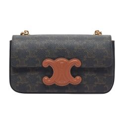 Celine - Clutch with Chain in Triomphe Canvas and Lambskin Brown for Women - 24S