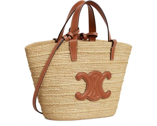 CELINE Teen supple panier in raffia and calfskin