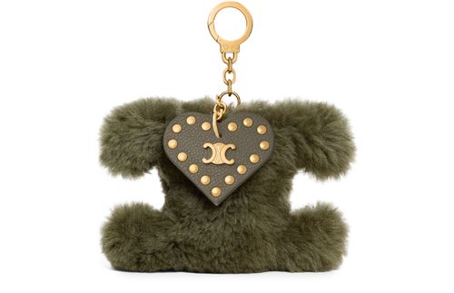 CELINE Triomphe pom-pom charm in shearling and calfskin