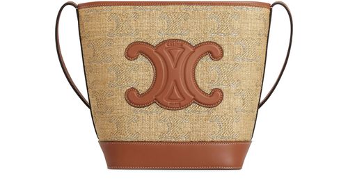 CELINE Sac seau cuir Triomphe petit modèle  textile effet raphia avec jacquard Triomphe