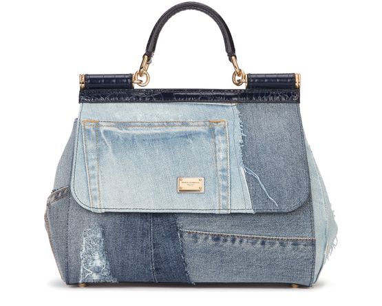 Women's Medium Sicily bag in patchwork denim | DOLCE