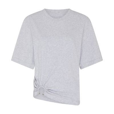 Rabanne White Cotton T-shirt With Silver Logo Plaque In Grey