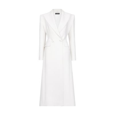 Shop Dolce & Gabbana Long Double-breasted Coat In Wool Cady In Natural_white