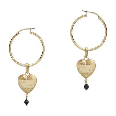 Shop Dolce & Gabbana Hoop Earrings With Heart Pendant In Gold