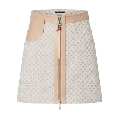 Louis Vuitton Leather Accent Mini Monogram Skirt In Beige