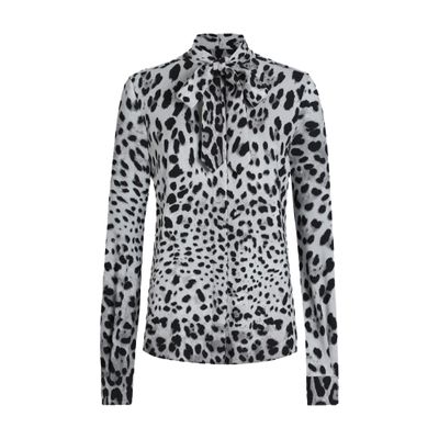 Dolce & Gabbana Leopard-print Charmeuse Shirt With Pussy-bow In Multicolor