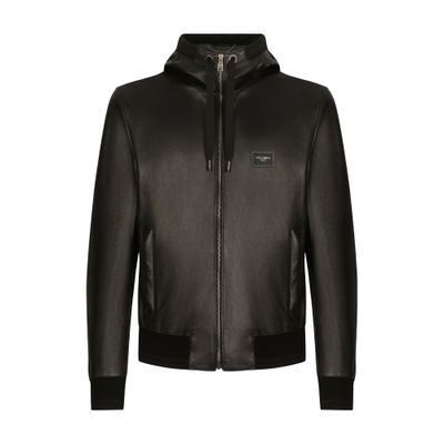 Dolce & Gabbana Leather Jacket With Hood In Black