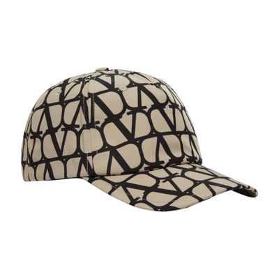 Valentino Garavani Iconographic Canvas Cap In Beige_nero