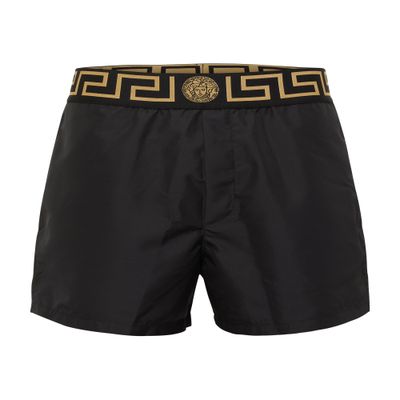 Versace Swim Shorts In Black Gold Greek Key