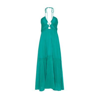 Isabel Marant Birona Keyhole Halter Tiered Midi Dress In Emerald