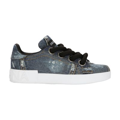 Dolce & Gabbana Denim Patchwork Portofino Sneakers In Blue