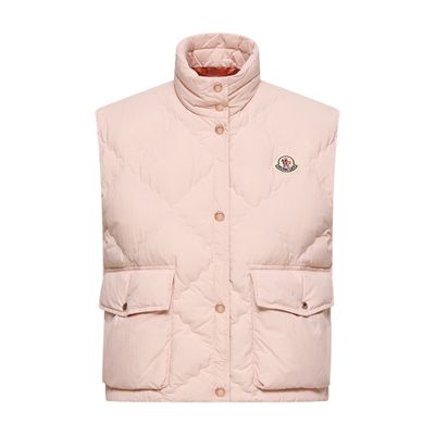 Moncler Biois High Collar Quilted Vest Pockets In Pink