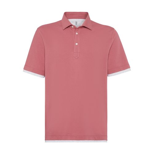 Brunello Cucinelli Polo Shirt With Superimposed Effect In Rouge_rubis