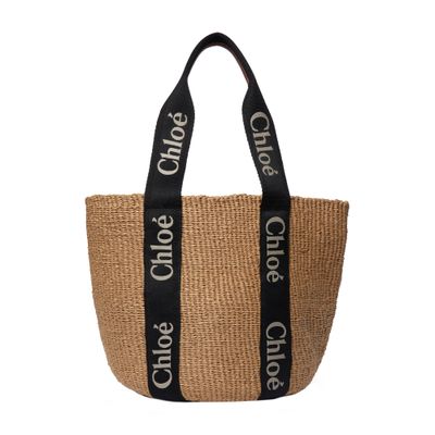 Chloé Large Woody Basket Bag In Black_beige_1
