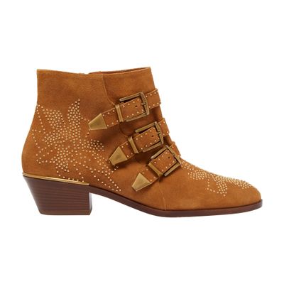 Chloé Women Ginger Brown Nubuck Cowhide Susanna Ankle Boots In Brown