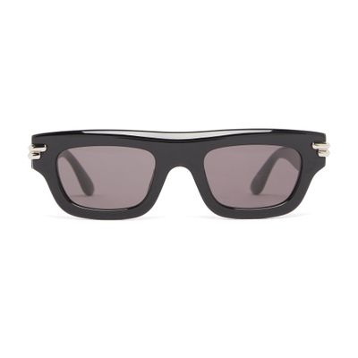 Bottega Veneta Mitre Rectangular Recycled Acetate Sunglasses In Black
