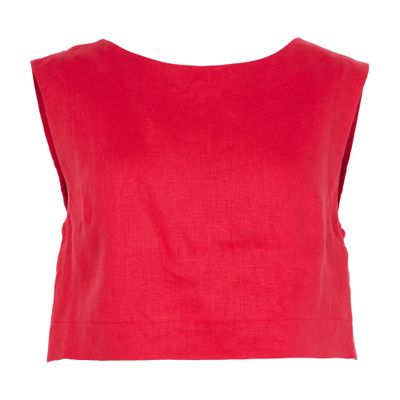 Posse Martina Cropped Linen Top In Red